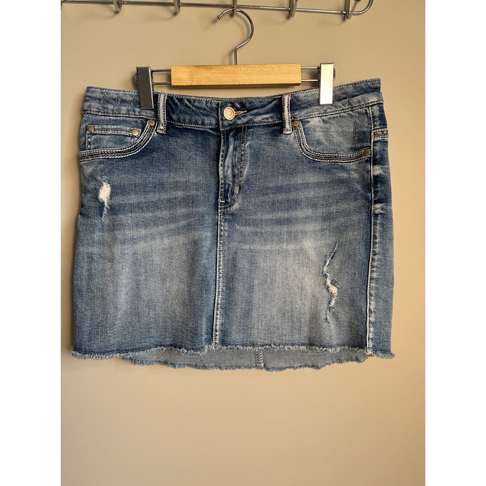 Warehouse One Distressed Denim Mini Skirt Raw Hem Blue 12 Boho Grunge Streetwear